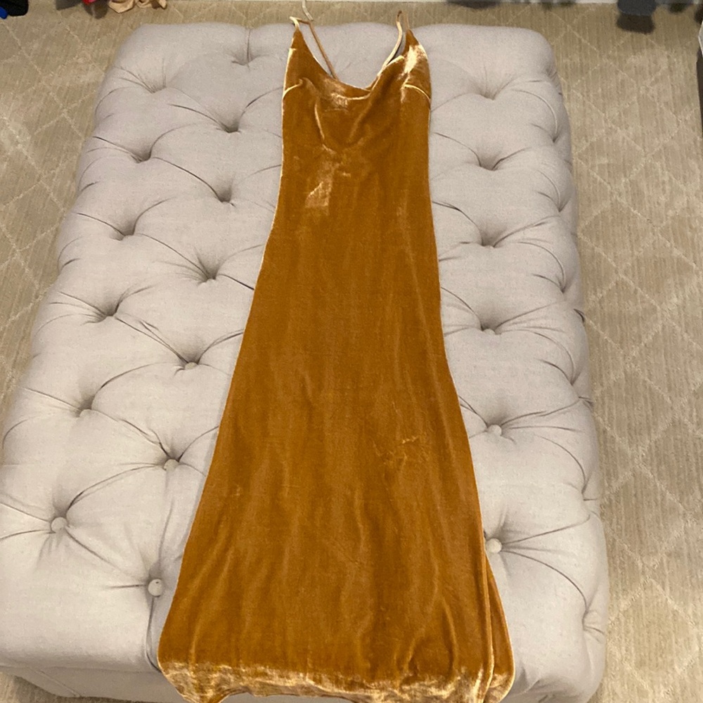 Gold velvet midi dress